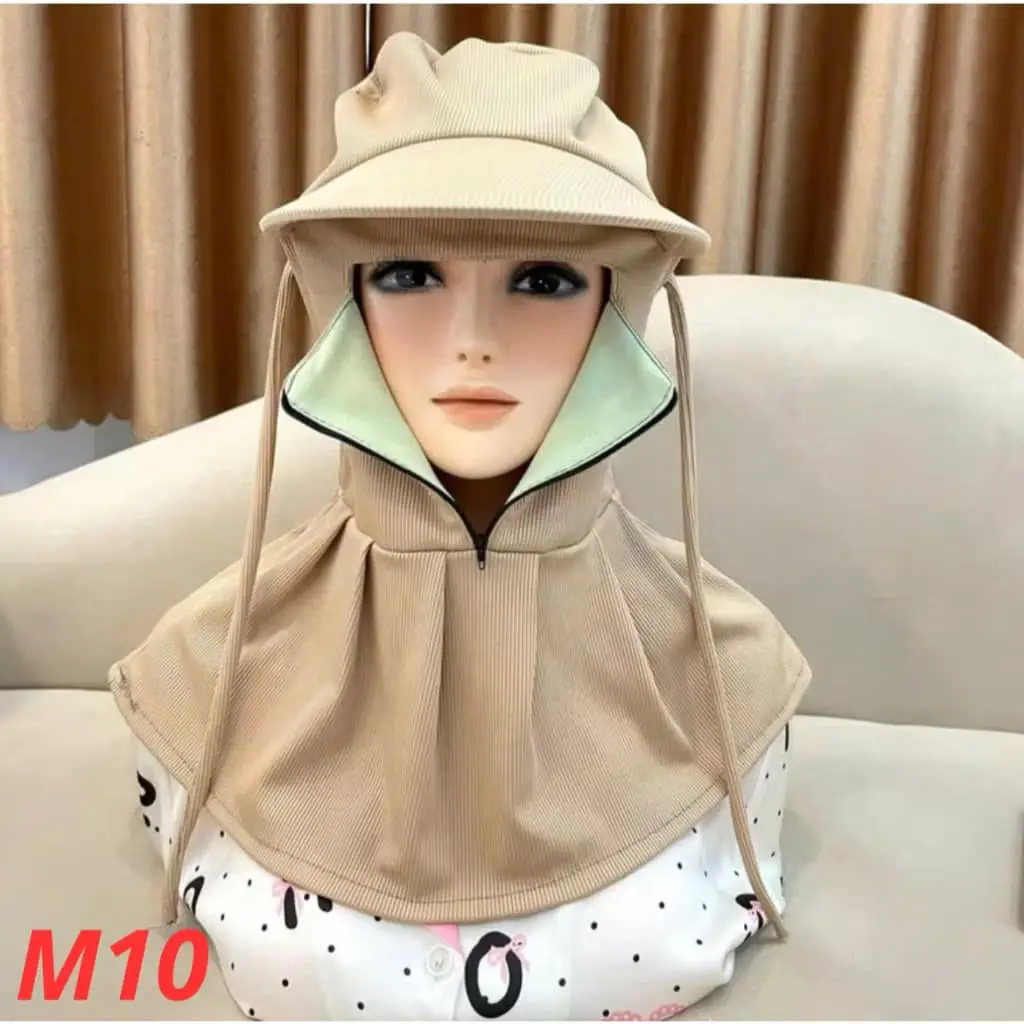 combo 2 mũ chống nắng khóa kéo giữa vải lanh 2 lớp mát lạnh