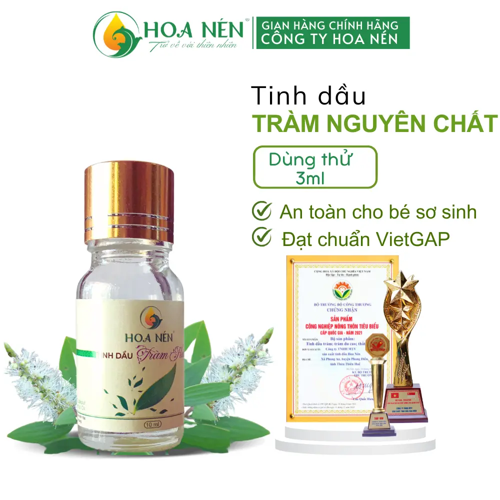 Hoa Nén - Tinh dầu Tràm Huế nguyên chất dùng thử 3ml - An toàn cho bé - giữ ấm, phòng cảm lạnh