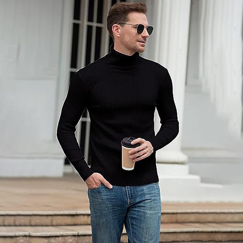 Product Introduction of Men's Turtleneck Sweater Casual Men's Knitted Sweater Warm Fitness Men Pullovers Tops Knitwear Menswear polo  shirts Collar Geometric 24