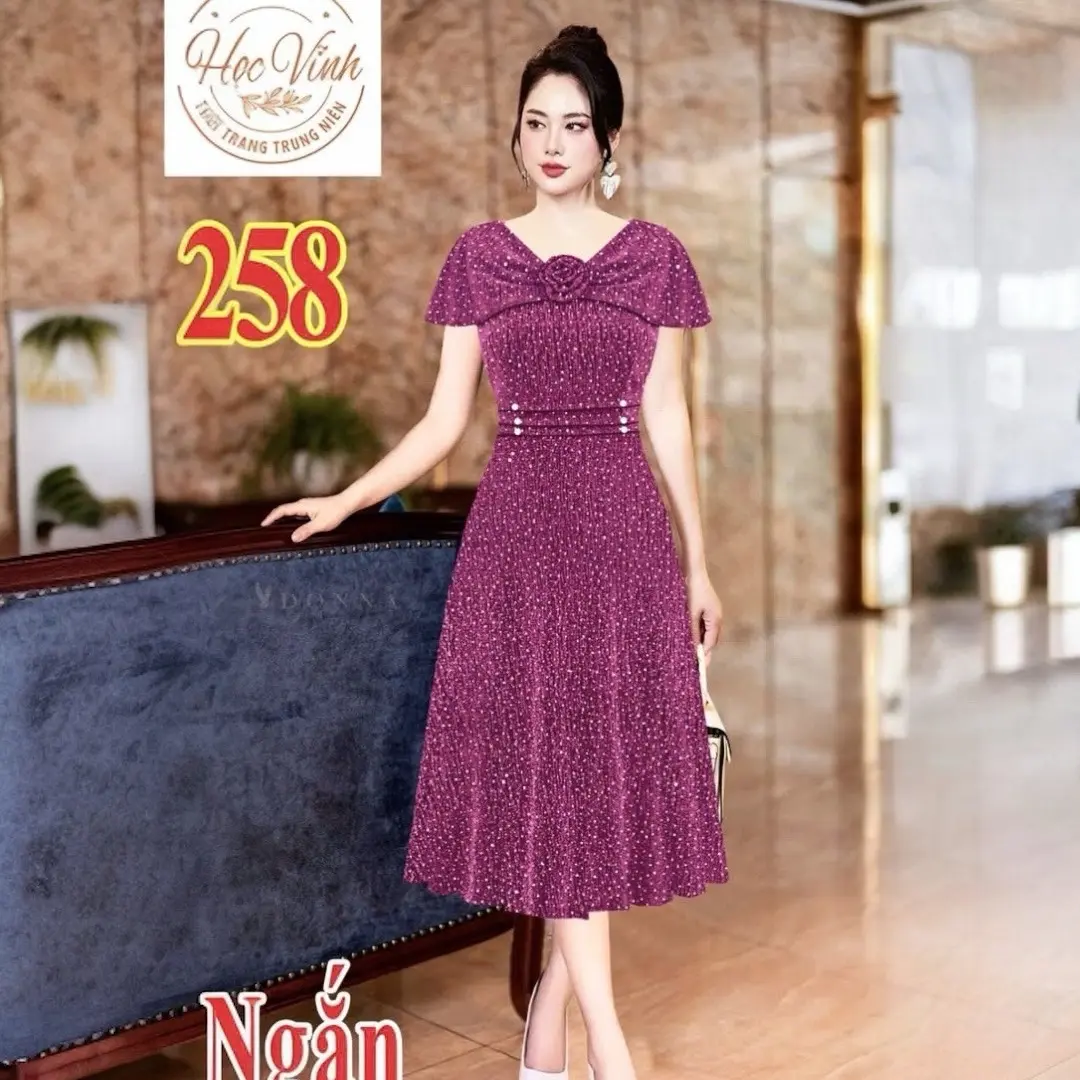 Đầm nhũ dệt  đá  cổ choàng vai che khuyết điểm . M258 Women Dress