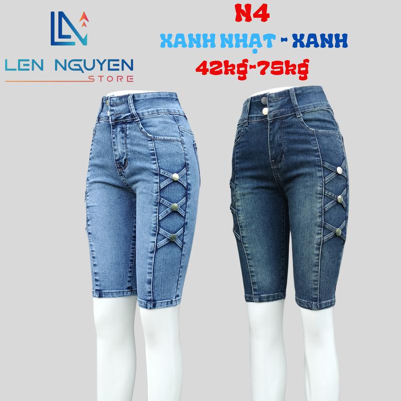 N4 [ Len Nguyen Store ] Quần Jean (Bò) Nữ Ngố 5 Tất Dài 52-55cm, Màu Xám, Xanh, Size 42kg-75kg, Thiết Kế , Lưng Cao 2 Nút, Co Giãn, Mền Mịn, Bigsize, Hotgirl, Skinny, Ống Ôm, Phong Cách Năng Động, Trẻ Trung, Tự Tin, Dễ Phối Đồ. Denim Women Pants