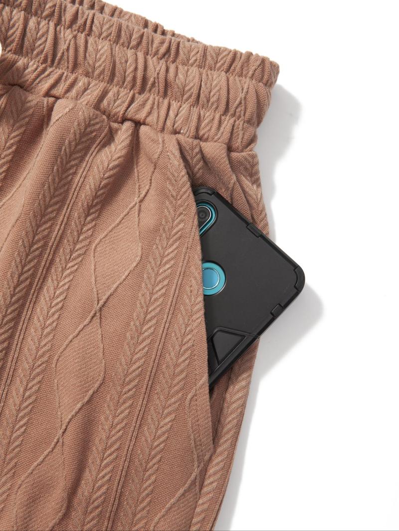 Product Introduction of Men's Solid Color Split Hem  Jacquard Knitted Drawstring Waist Shorts, Loose Casual Comfortable Breathable Pocket Shorts for Summer, Fashion Men's Bottoms for Daily Wear 5