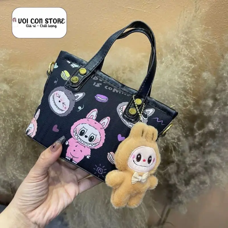 Túi xách nữ, túi đeo chéo size 18cm dáng làn in hình LABUBU xinh xắn V74 4