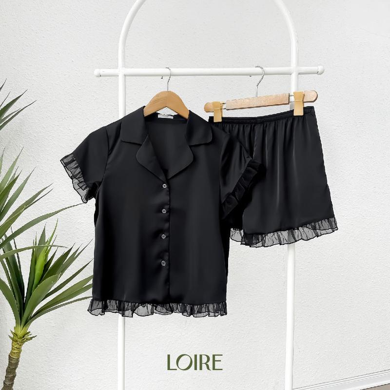Bộ Pijama Lụa Phối Voan Loirechic PCC08
