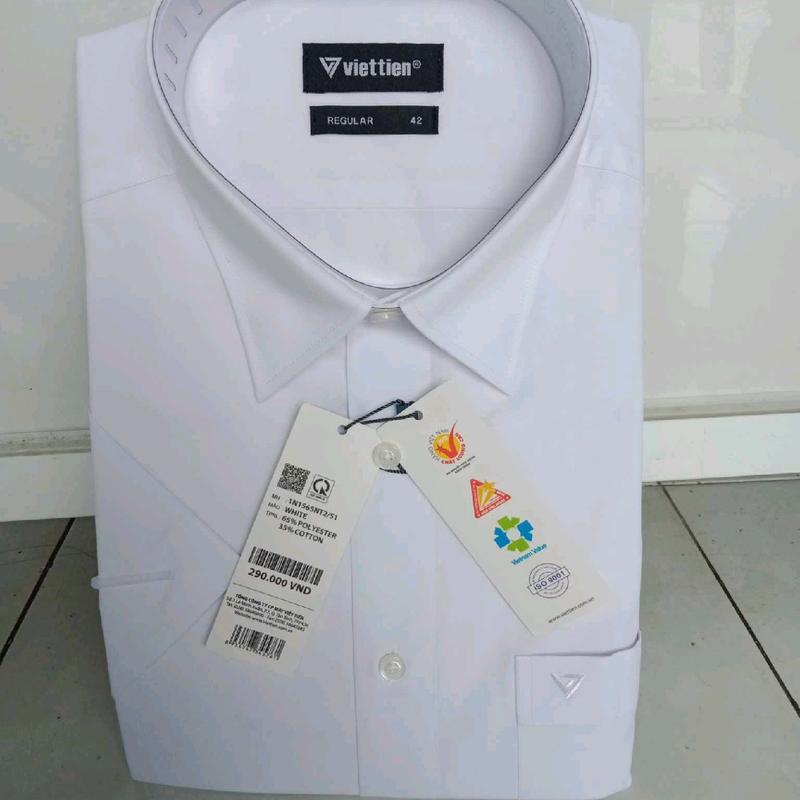 ÁO SƠ MI TRẮNG TRƠN NGẮN TAY LAI BẦU VIỆT TIẾN FOM REGULAR  fom suông SIZE 41 VÀ 42. 4