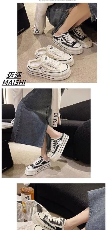 Product Introduction of Canvas Slippers for Women Summer Wear 2023 New Toe Cap Semi Slipper Thick Bottom Casual All-Match Heel-Free Lazy Women's Shoes 6