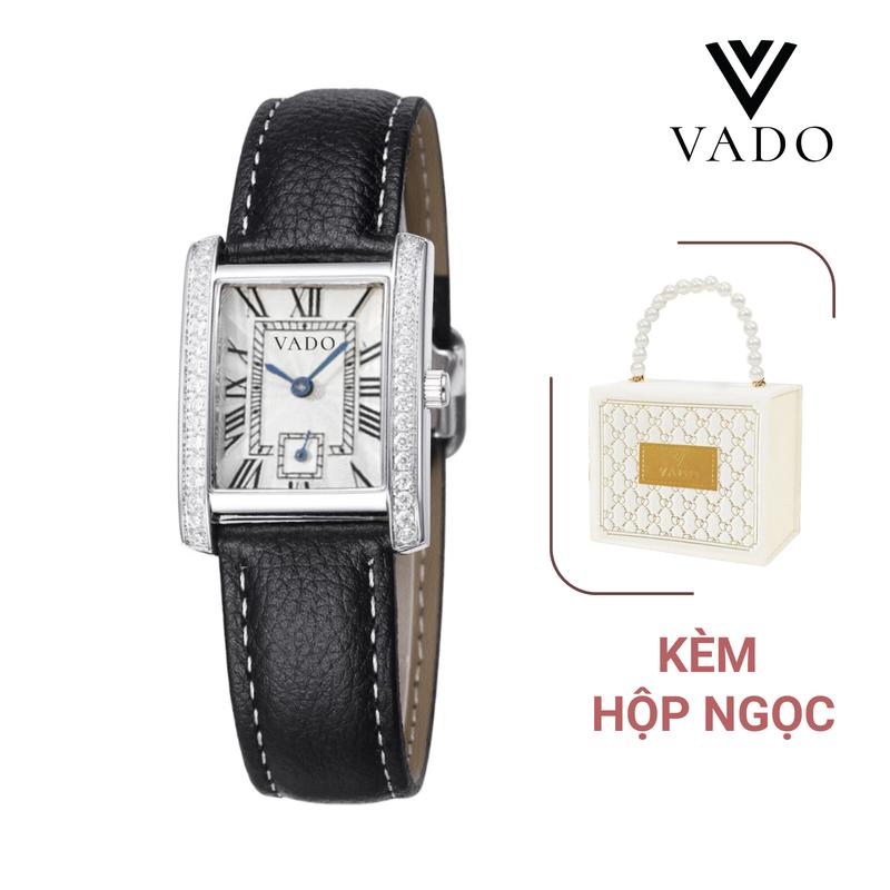 Đồng Hồ Nữ Mặt Vuông Đính Đá Charm Sang Trọng, Dây Thật, Phong Cách Thanh Lịch -  DH1219 VADO