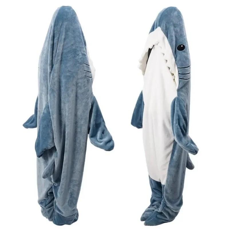 Product Introduction of Autumn Winter Flannel Cartoon Shark Sleeping Bag Home Suit One-piece Shark Nightgown 20
