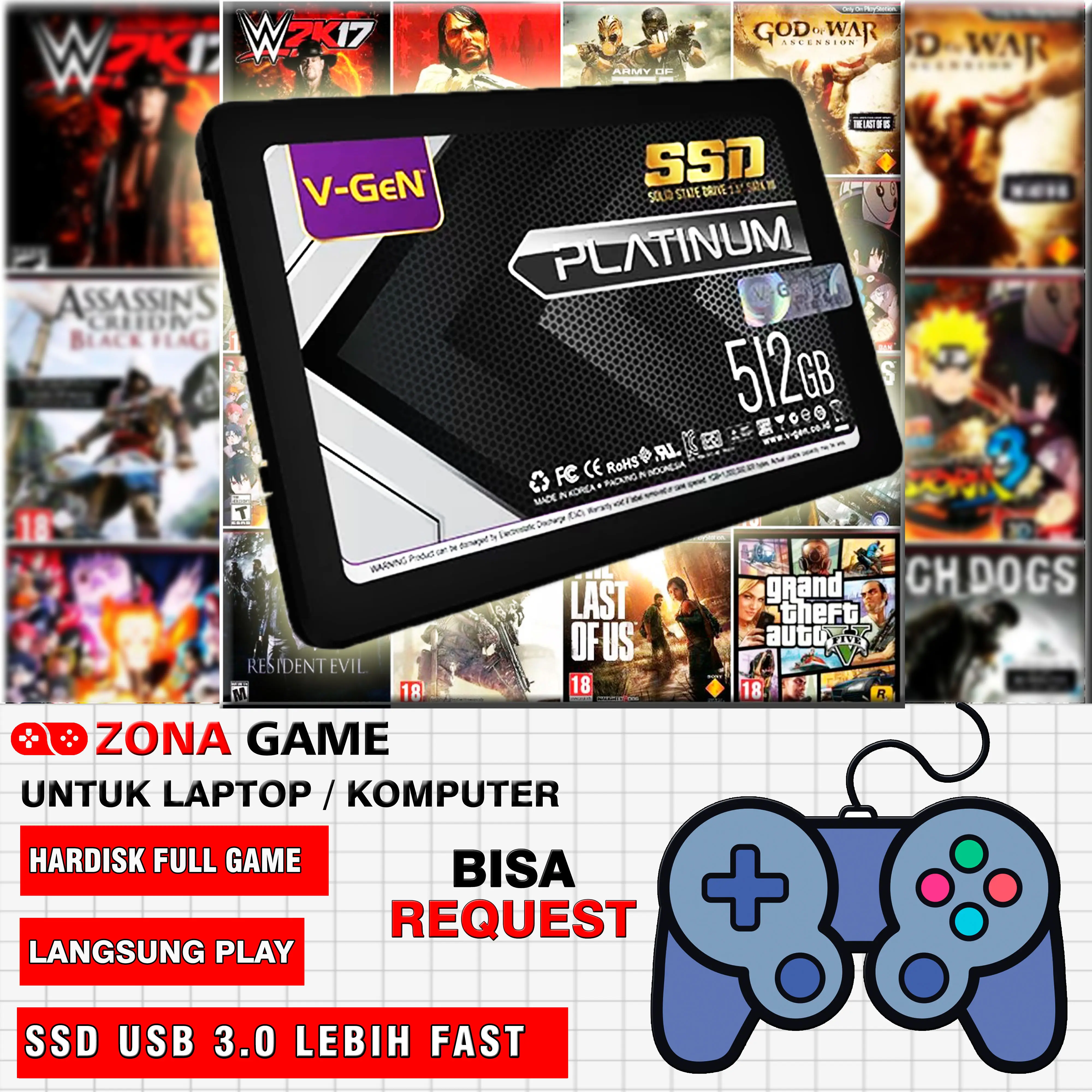 SSD Full isi Game Langsung Play PC Laptop Eksternal SATA III Storage