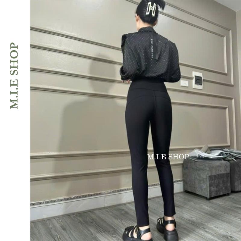 Quần Legging nữ cạp cao tôn dáng chất Umi co giãn dày dặn - Quần legging dài đen tập gym yoga đi học ngủ có túi 1
