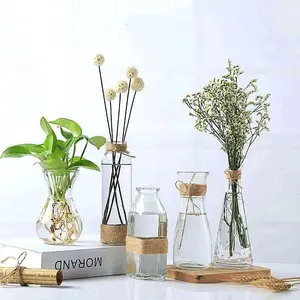 VAS BUNGA KACA BENING TALI RAMI AESTHETIC / BUNGA KERING / HIDROPONIK / RUSTIC / KARAFE ESTETIK / POT TANAMAN AIR / VAS SCANDINAVIAN AESTHETIC