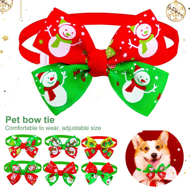 Product Introduction of Pet Bow Tie Christmas Series Pattern Decorative Adjustable Pet Dogs Cats Bowknot Collar for Festival Practical Cats Collar 0