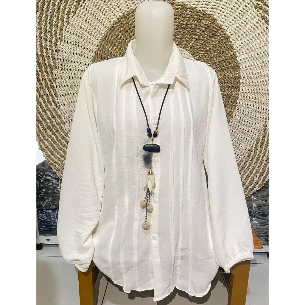 Kemeja Wanita Polos Lengan 3/4 Bahan Kringkel Premium Model Garis Depan