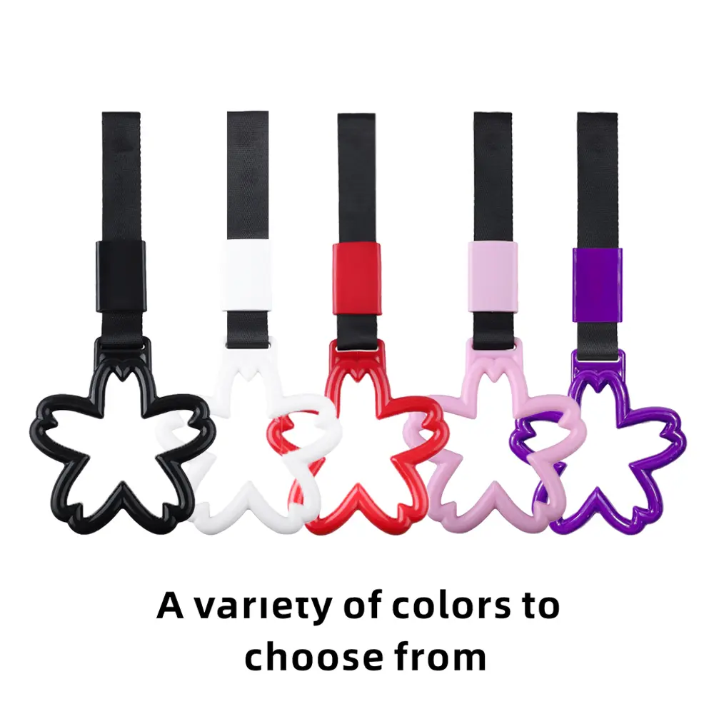 Universal Sakura-Shaped Car Decoration Interior Handle Decor & Exterior Safety Accessory Duty Black Nylon Towing Hook Pull Ring With Anti-Collision Bumper Warning Loop Bumper Gift Idea
