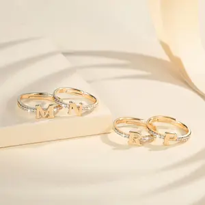 LM942 Cincin Titanium Wanita Adjustable Huruf Nama Inisial Nama Kristal Perhiasan Anti Luntur