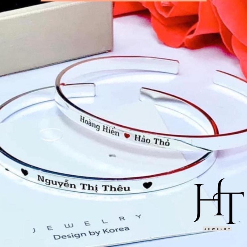 Vòng Tay Cứng Lắc Tay Cặp Đôi Couple Bạc Ta Dáng Trơn Basic Khắc Theo Yêu Cầu HTJ