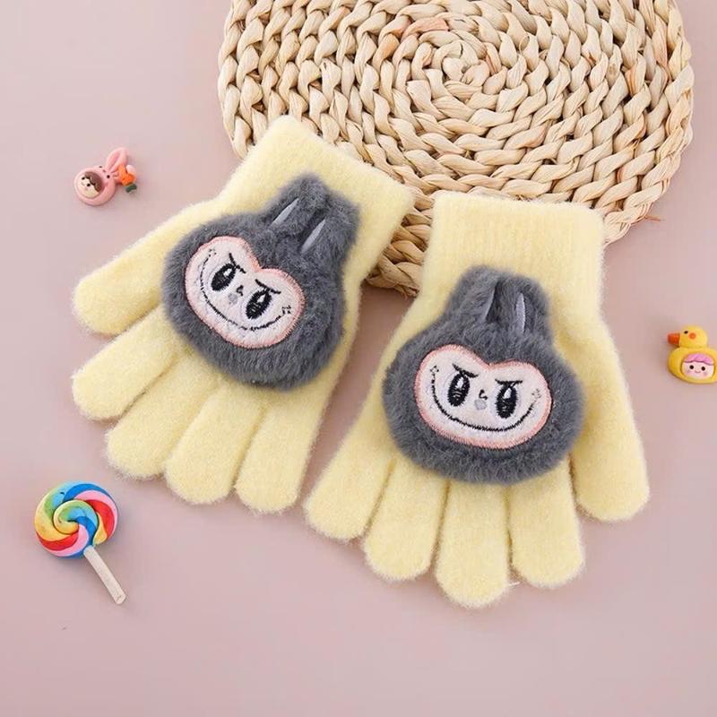 găng tay len họa tiết labubu dễ thương  dành cho bé trong mùa Đông ấm áp 5