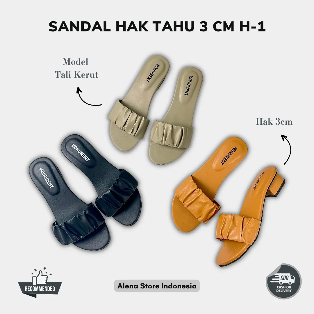 Sandal Wanita Hak Tahu 3cm Selop Serut Alena H-1