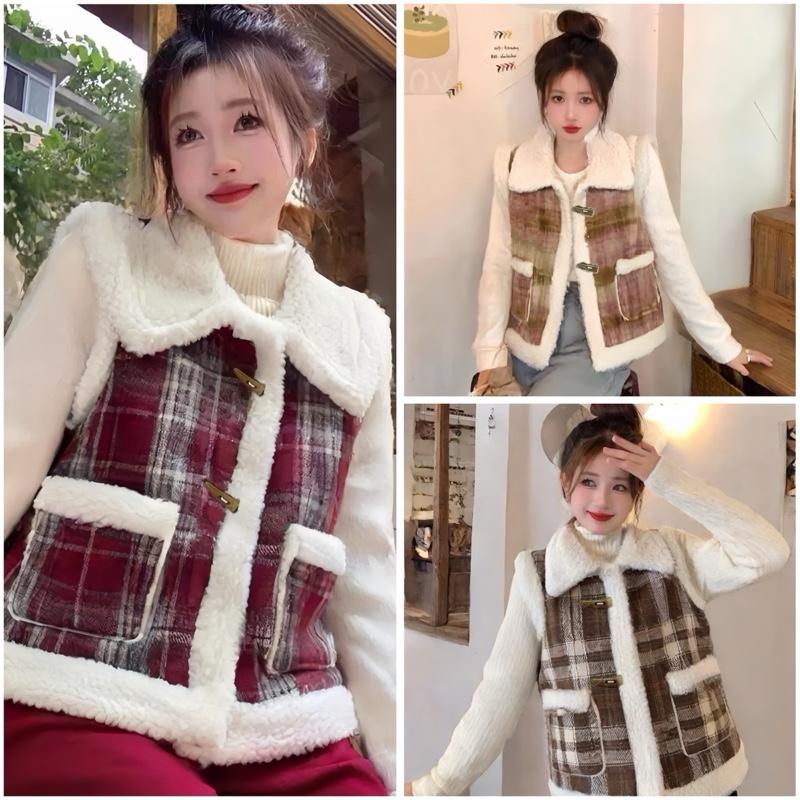 Áo GILE kẻ lót lông cừu - Thời Trang Nữ