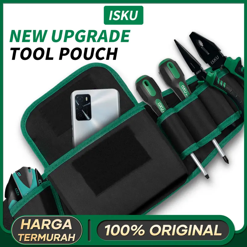 【ISKU】Tas Pinggang Perkakas 7 Slip Pockets Tas Menyimpan Alat Bengkel 1680d Oxford Cloth Alat Kunci Dan Bangunan Tas Obeng Tang Bor Kunci Baut Pintu 0