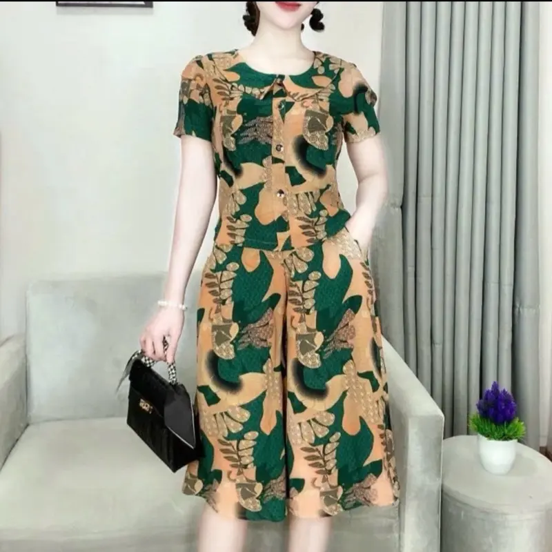 Bộ trung niên lụa hàn,tay cộc quần ống váy dành cho các bà các mẹ