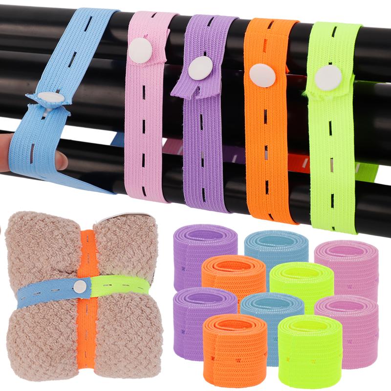 Product Introduction of 10/30Pcs Stretchable Clothes Storag Straps Random Color Adjustable Space Saving Storage Ties with Button Home Cabinet Clothes Organizer 14