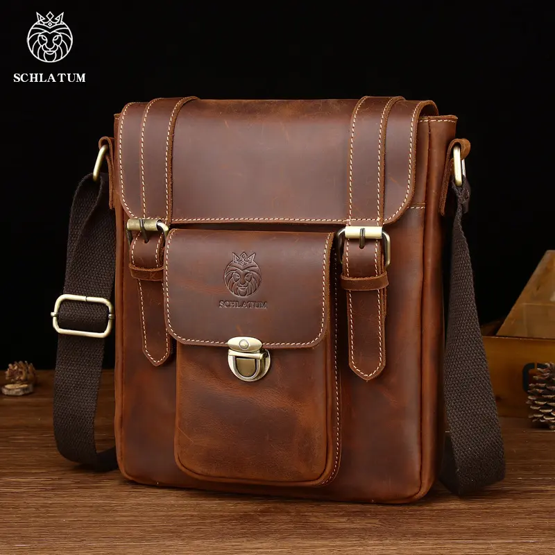 New High-Grade Lion Leaton New Crazy Horse Leather Men's Shoulder Bag First Layer Cowhide British Style Men's Retro Leather Messenger Bag Fashionable All-Match Commuter Leather Bag Fashionable All-Match Commuter Leather Bag