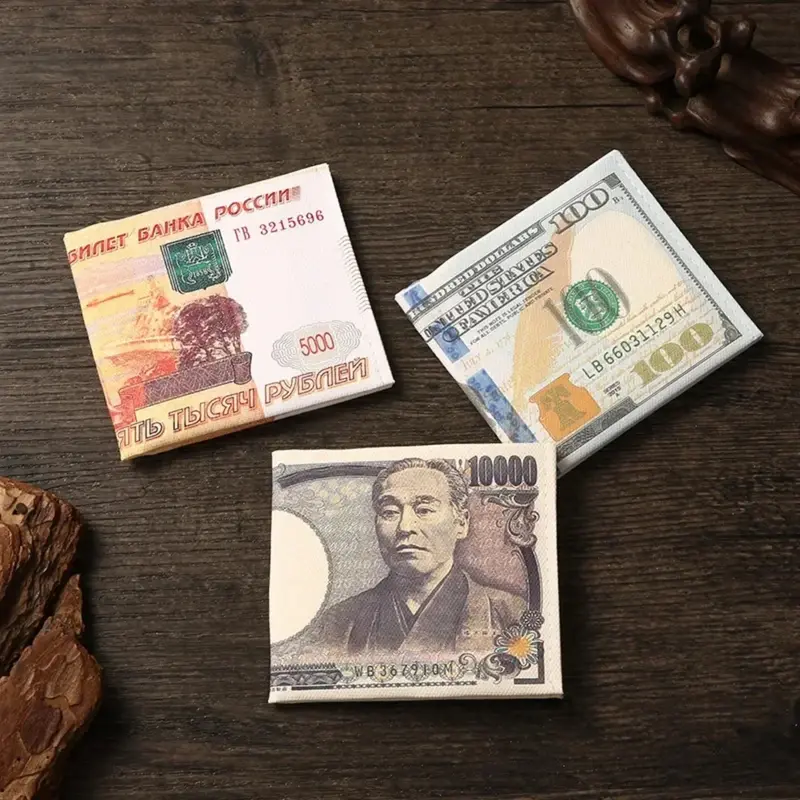 Ví ngắn bằng vải, sáng tạo, tiền tệ nước ngoài, ví không, thích hợp cho du lịch và sinh viên, món quà nhỏ, ví đựng tiền mặt, gấp hóa đơn 3