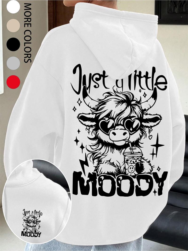 Product Introduction of Women's Cartoon Highland Cow Print Hoodie, Casual Thermal Lined Long Sleeve Hooded Sweatshirt for Fall & Winter, Women's Clothes for Daily Wear 2
