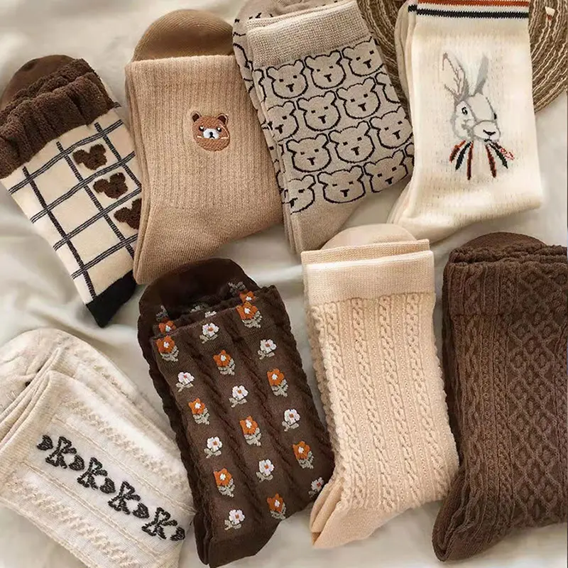 2024 NEW 【Fast Shipping】Cartoon cute socks animal print bear sport japanese fashion kawaii women cotton designer rhombus girl socks