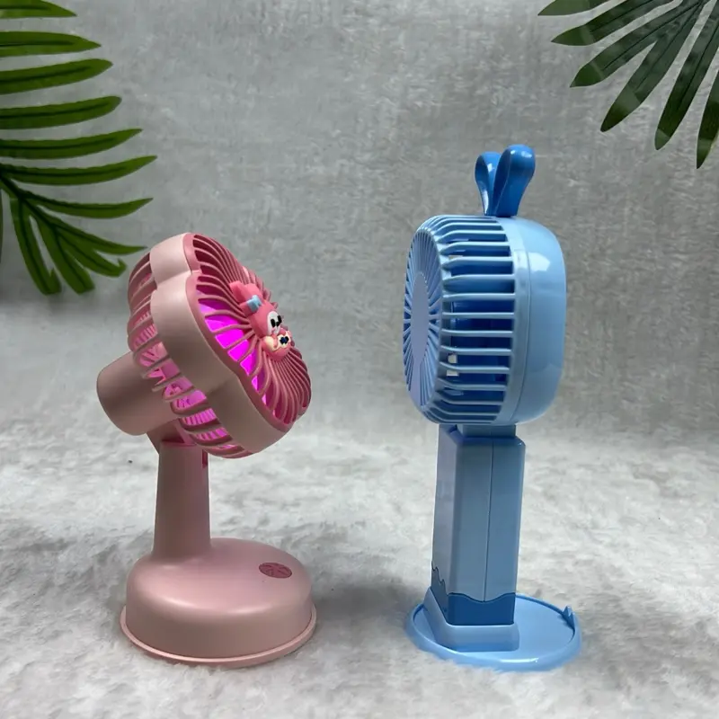 Combo 2 Quạt tích điện cầm tay mini có giá đỡ để điện thoại cầm tay tiện dụng có đèn led phù hợp với trẻ em dành cho mùa hè nắng nóng oi bức 2
