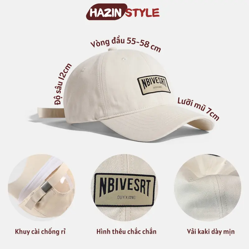 Mũ lưỡi trai HAZIN thêu chữ NBIVESRT form cứng phong cách Hàn Quốc , nón lưỡi trai thời trang đi học đi chơi dành cho nam nữ siêu xinh cá tính HAM100 1