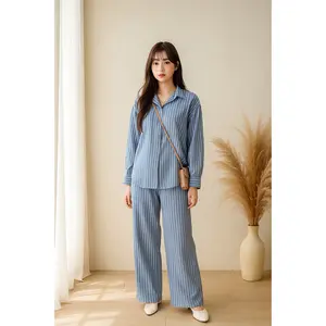 AQILA - One Set Aluna Stripe / Kemeja Cotton Stripe / Kemeja Couple