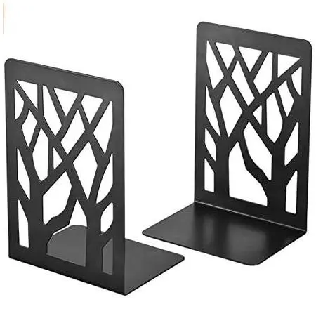 2 PCS Metal Bookends Pure Color Hollow Pattern Book Ends Supports for Shelves and Desk White