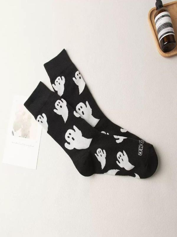 Women's Streetwear Halloween Ghost Print Crew Socks, Y2K Wear Streetwear, Mid-calf Long Socks, Women Socks for All Seasons, 2024 Trendy Matching Seamless Socks, Autumn Wear Autumn Winter Wear, Womenswear 7