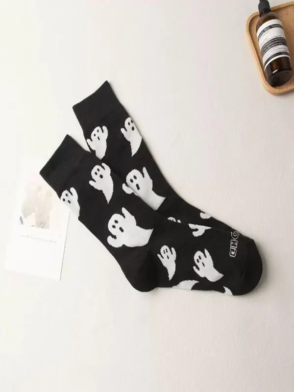 Women's Streetwear Halloween Ghost Print Crew Socks, Y2K Wear Streetwear, Mid-calf Long Socks, Women Socks for All Seasons, 2024 Trendy Matching Seamless Socks, Autumn Wear Autumn Winter Wear, Womenswear 7