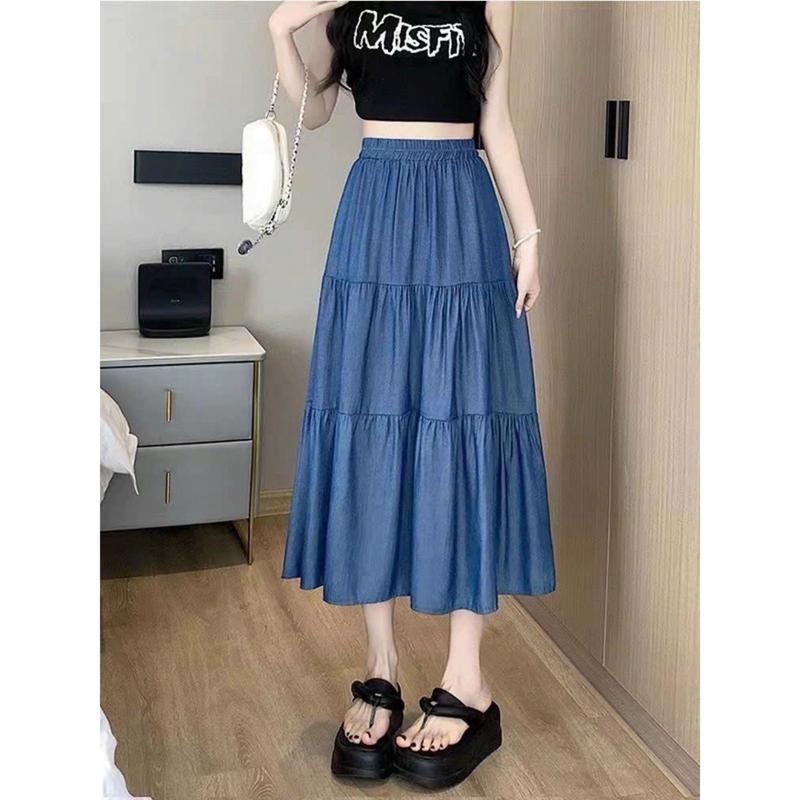 CHÂN VÁY JEAN LỤA DÀI (MHTB55), CHÂN VÁY BÔNG NHÍ THỜI TRANG SIÊU HOT FREESIZE DƯỜI 60KG TÙY CHIỀU CAO KÈM ẢNH THẬT SIÊU HOT