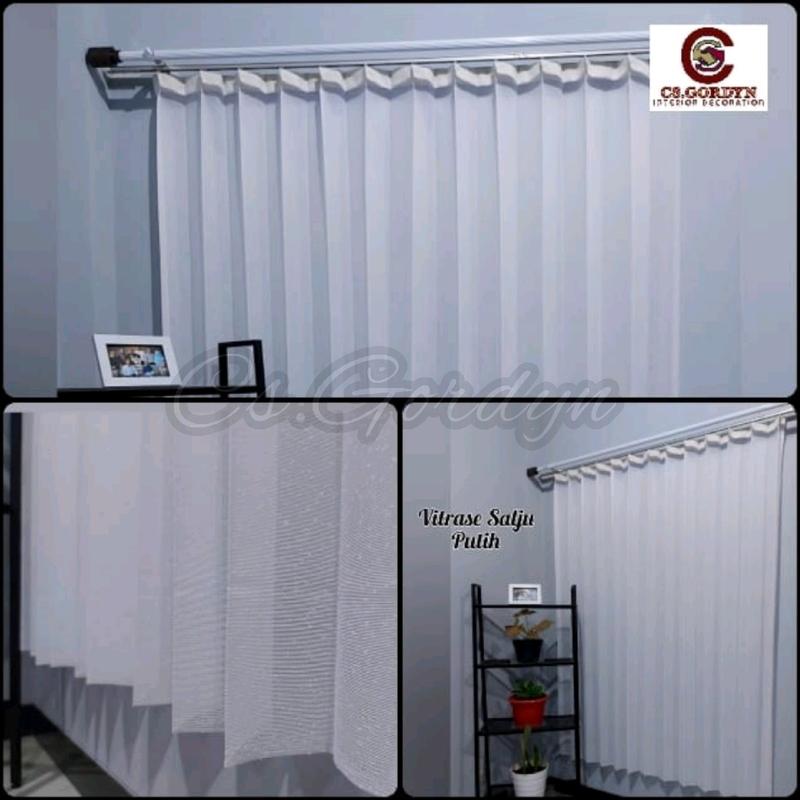 Gorden Vitrase Polos motif salju untuk puring vitrase Jendela Pintu warna Putih dan Kuning Curtain 5