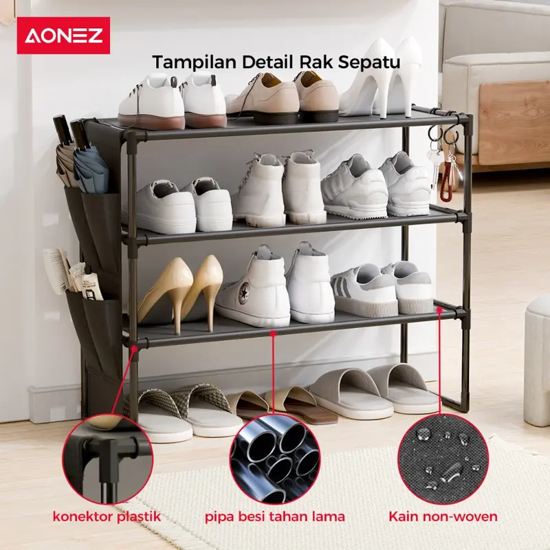 【COD】AONEZ INS Style Rak Sepatu 4 Lapis INS Rak Sepatu Non-anyaman Dengan Pengait Tas,  Besi Multi Lapis 2