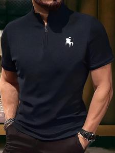 Men's Plain Color Half Zip Up Short Sleeve Tee, Regular Fit Casual Comfy Breathable Quick Drying Stand Collar T-shirt for Daily Outdoor Wear, Menswear for All Seasons