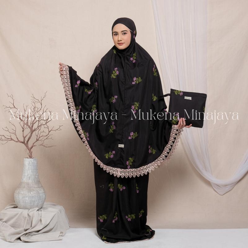 MINAJAYA - Mukena Dewasa Renda Bordir Motif Tabur Bunga Tulip Katun Premium Free Tasbih 8