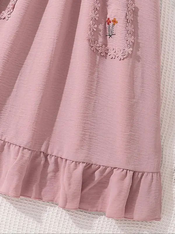 Girl's Floral Embroidery Ruffle Trim Dress, Cute Casual Short Sleeve A Line Dress for Summer, Kids Clothes for Daily Wear 5