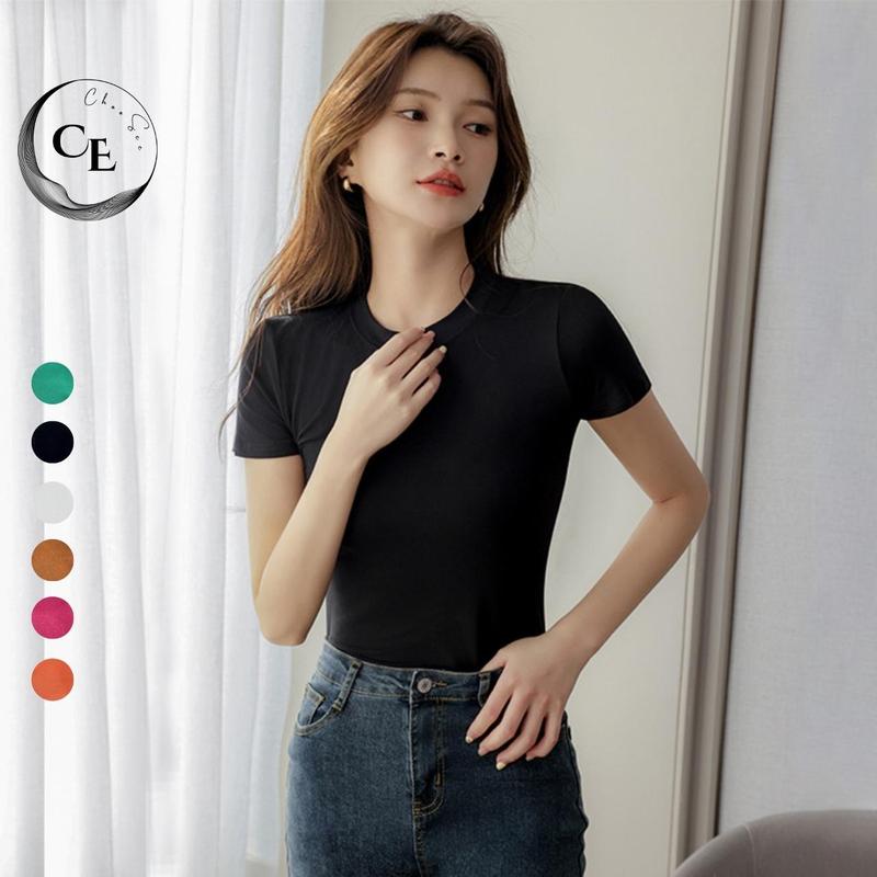 Áo thun baby tee nữ Cổ tròn Trơn chất Cotton Borip đẹp kiểu ôm body dáng vừa basic màu đen trắng thời trang CHS207