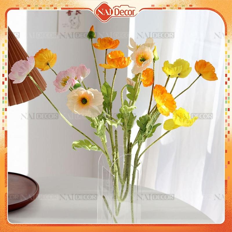Hoa Lá Hoa Anh Túc Giả Poppy Hoa Vải Lụa Cao Cấp Nai Decor Dùng Trang Trí Phòng Phụ Kiện Chụp Ảnh