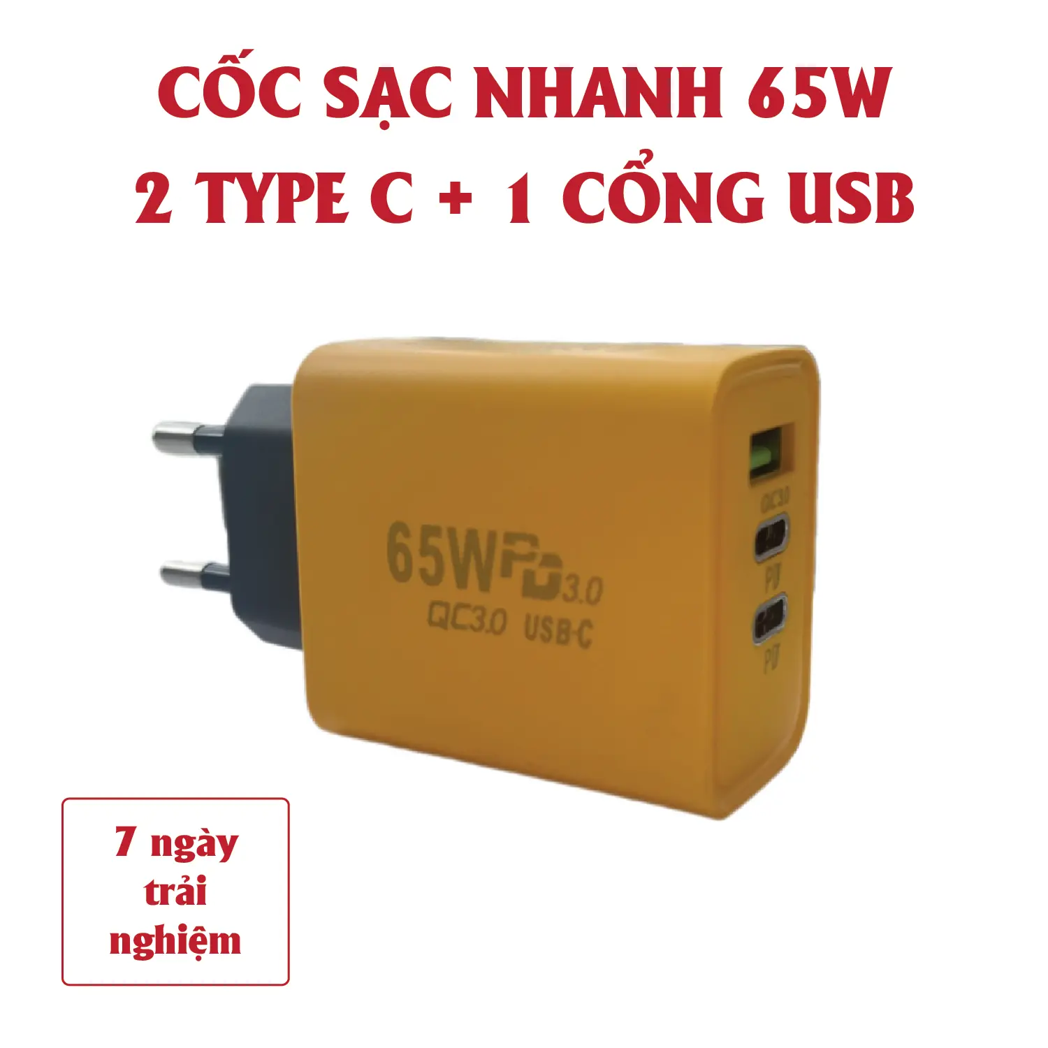 Củ sạc nhanh 65W gồm: 2 cổng Type C + 1 cổng USB – Cốc sạc nhanh (Bảo hành 1 đổi 1) - Bộ sạc điện thoại, Củ sạc 65W