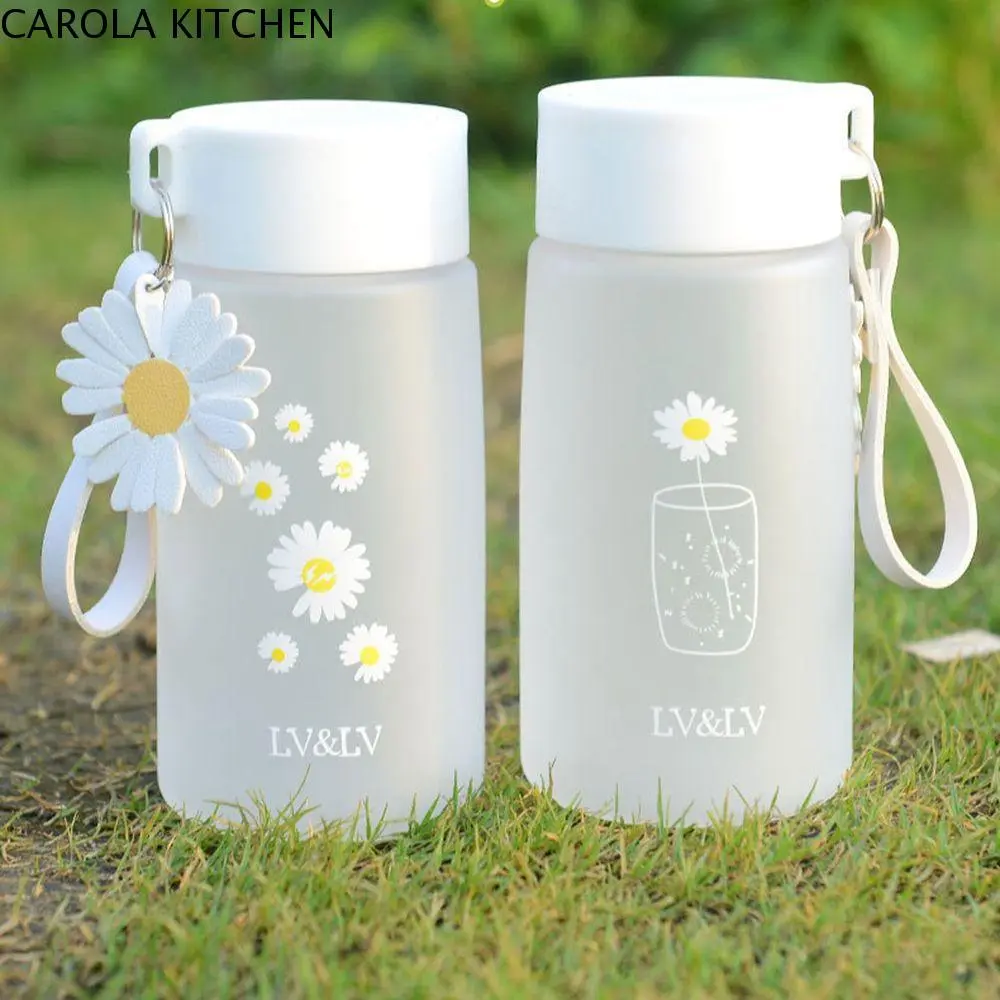 With Portable Rope Frosted Creative Plastic Transparent Small Daisy Water Bottles Tea Cup Drinkware Travel Tools