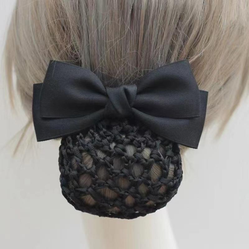 Elegant Ribbon Bowknot Spring Clip Headwear Korean Style Hair Net Cover Hair Accessories Hairpin Bun Snood Nurse 4