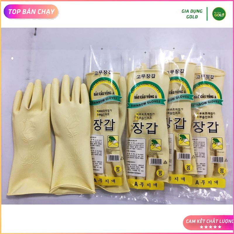 Bịch 10 đôi găng tay cao su Sắc Cầu Vồng dài 29cm size M-S, găng tay rửa bát, rửa chén