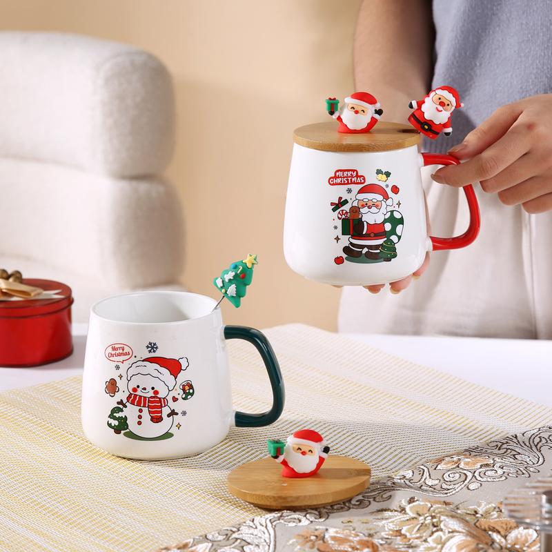 Product Introduction of Christmas Gift Santa Claus Mug with Cover Spoon Good-looking Ceramic Cup Practical Gift travel  water Drinkware Tumbler Reusable Washable Coffee Drink Reuse Drinkware Tumbler 27
