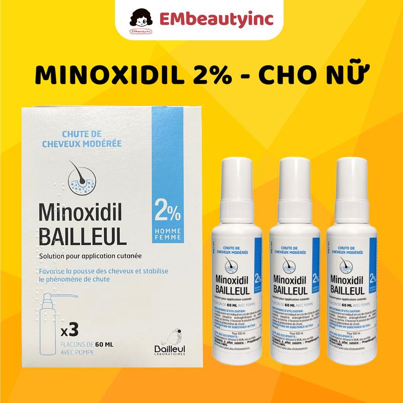Bailleul Xịt Tóc Minoxidil 2% cho NỮ - Chai 60ml Dưỡng Tóc Chăm Sóc Tóc
